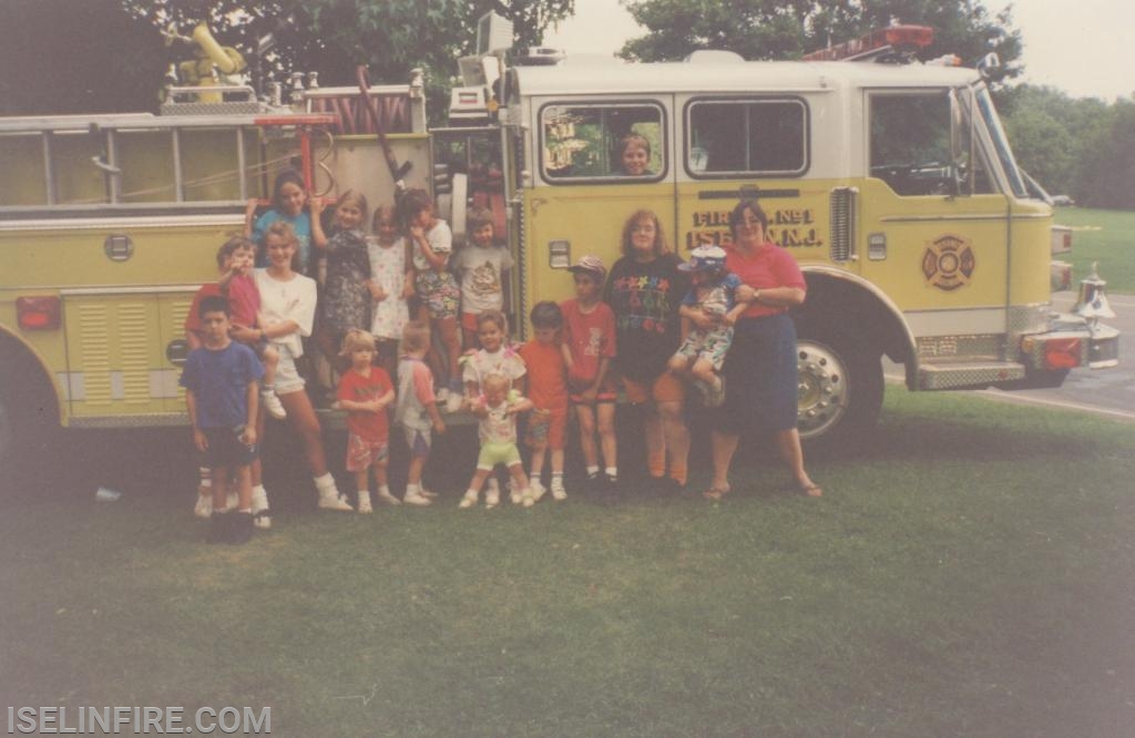 Fire Company Picnic in Merrill Park, August 1992. There are 3 future fire company officers in this photo: Edward A. Mullen, Tim Bennett, and Mary Bausch.